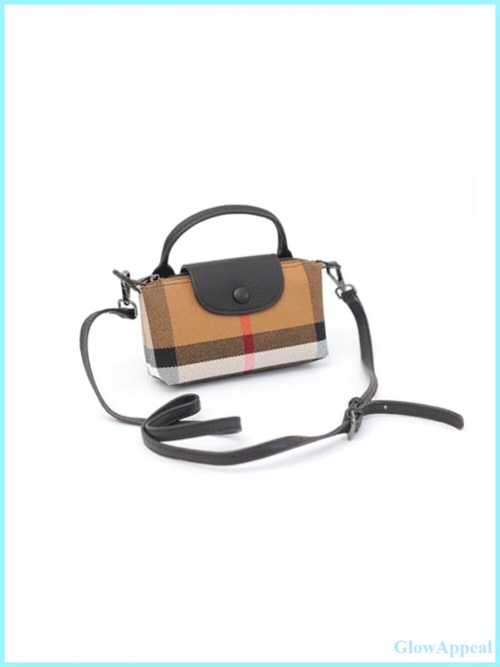 Plaid Canvas Faux Leather Mini Satchel Top Handle Handbag